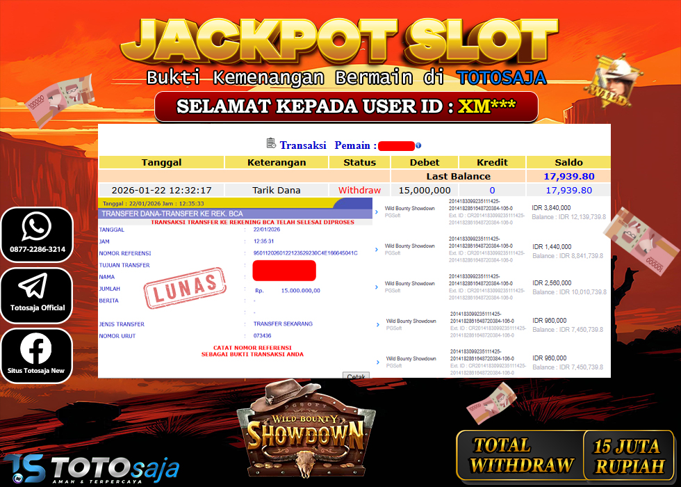 TOTOSAJA JACKPOT SLOT ONLINE WILD BOUNTY SHOWDOWN Rp.15.000.000,- LUNAS