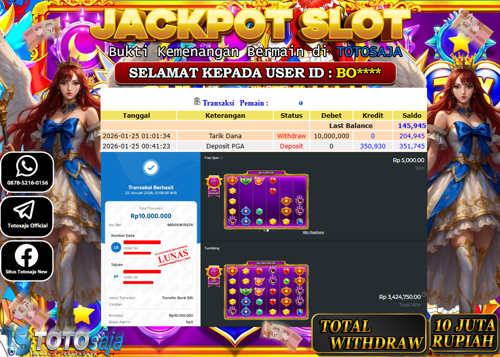 TOTOSAJA JACKPOT SLOT ONLINE STARLIGHT PRINCESS SUPER SCATTER Rp.10.000.000,- LUNAS
