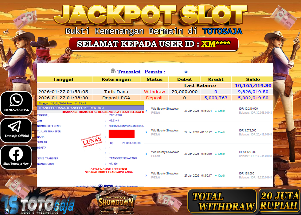TOTOSAJA JACKPOT SLOT ONLINE WILD BOUNTY SHOWDOWN Rp.20.000.000,- LUNAS