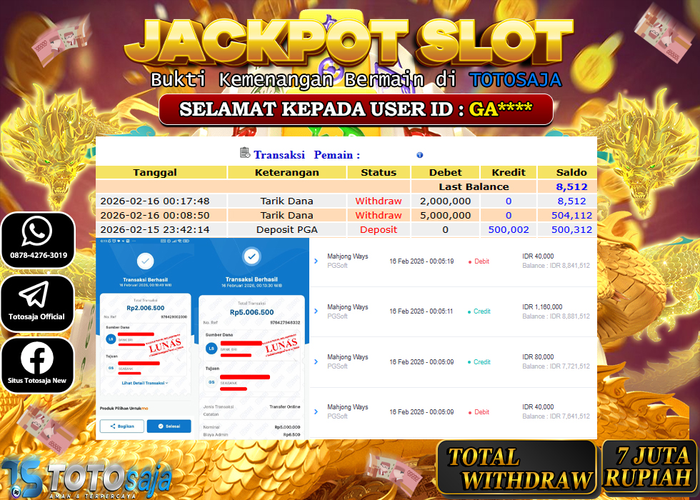 TOTOSAJA JACKPOT SLOT ONLINE MAHJONG WAYS  Rp.7.000.000,- LUNAS
