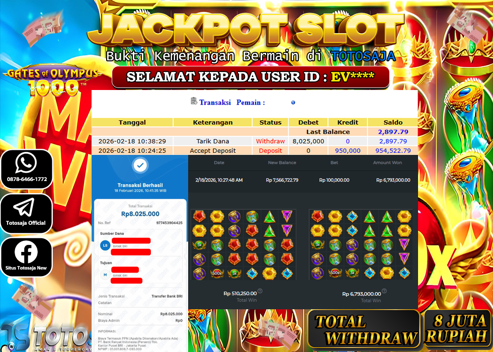 TOTOSAJA JACKPOT SLOT ONLINE GATES OF OLYMPUS 1000 Rp.8.025.000,- LUNAS