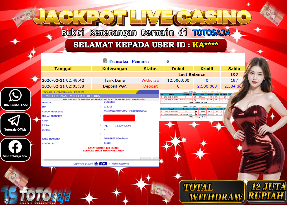 TOTOSAJA JACKPOT LIVE CASINO ONLINE 24D SPINRp.12.500.000,- LUNAS