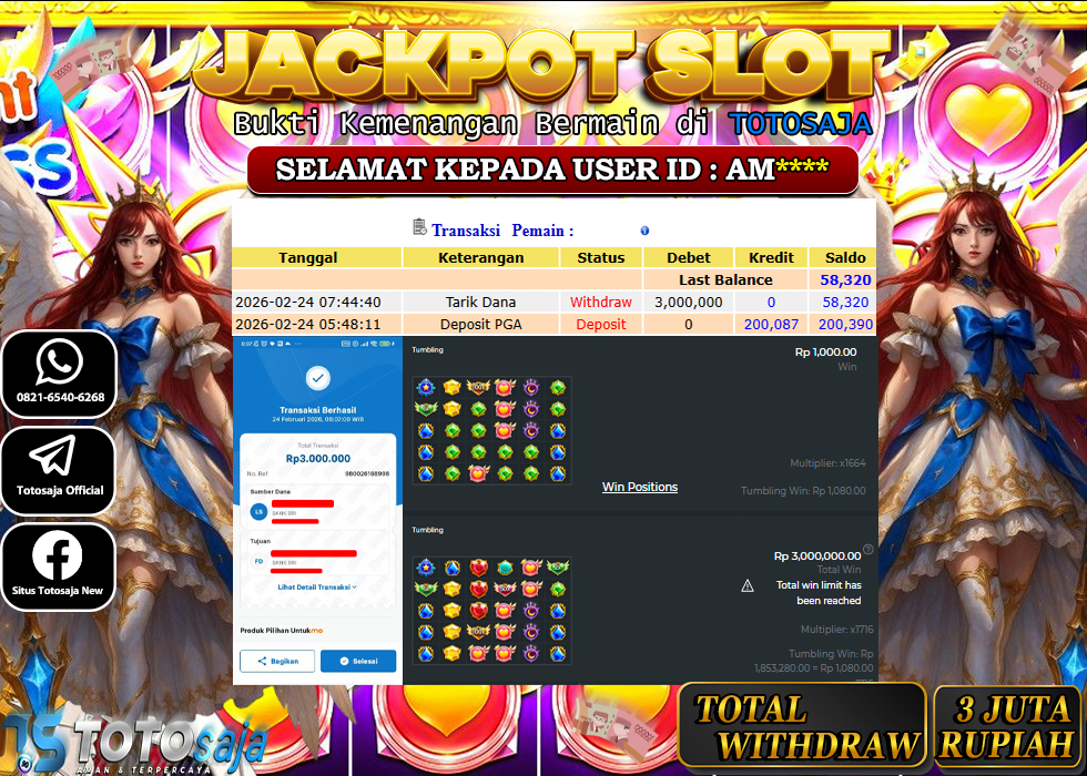 TOTOSAJA JACKPOT SLOT ONLINE STARLIGHT PRINCESS 1000 Rp.3.000.000,- LUNAS