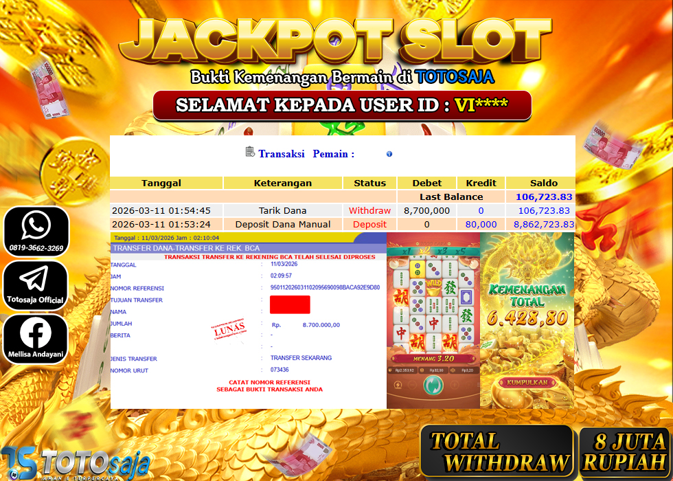 TOTOSAJA JACKPOT SLOT ONLINE MAHJONG WAYS 2 Rp.8.700.000,- LUNAS