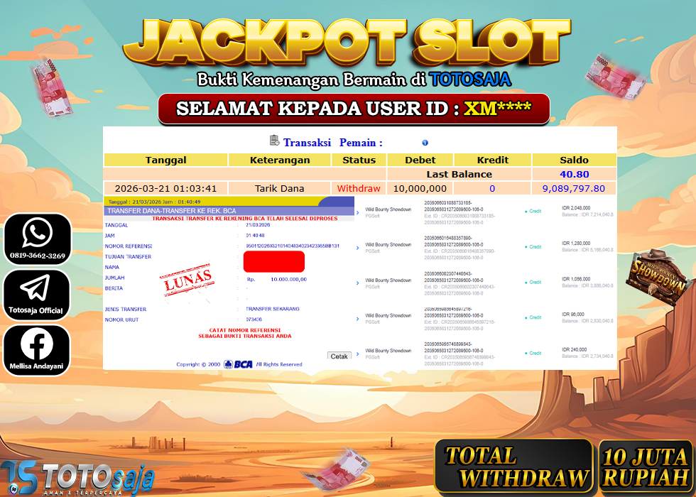TOTOSAJA JACKPOT SLOT ONLINE WILD BOUNTY SHOWDOWN  Rp.10.000.000,- LUNAS