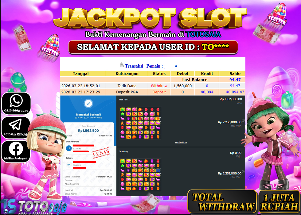 TOTOSAJA JACKPOT SLOT ONLINE SUGAR RUSH 1000  Rp.1.560.000,- LUNAS