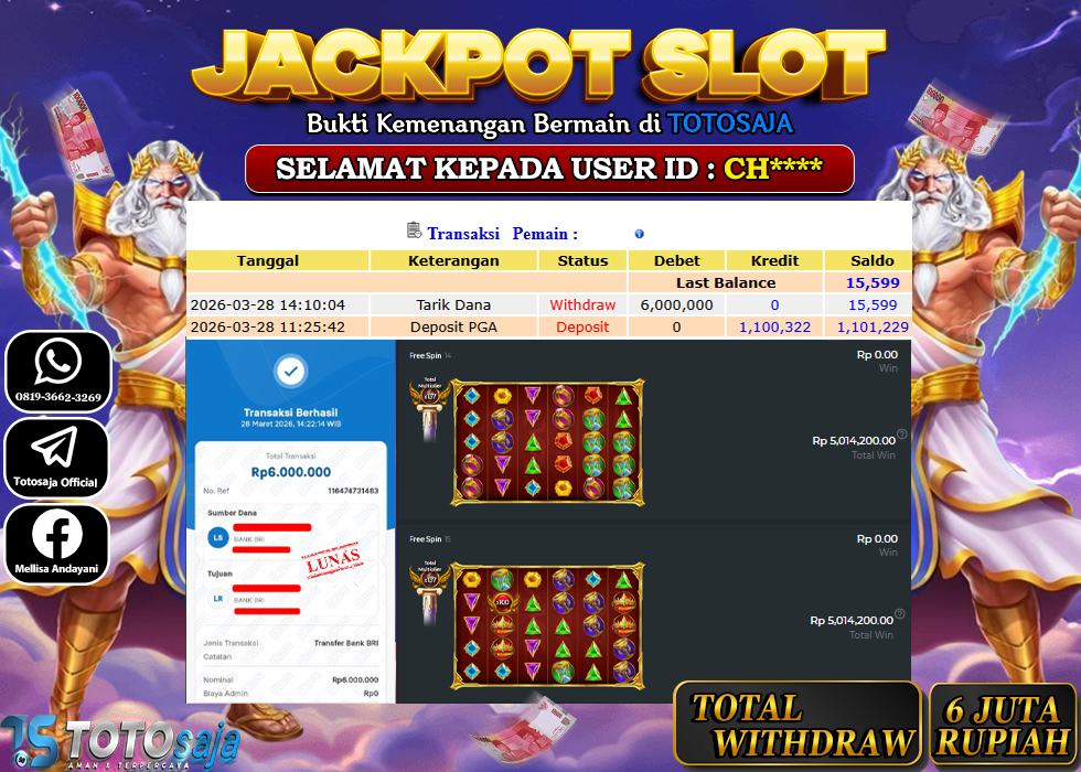 TOTOSAJA JACKPOT SLOT ONLINE GATES OF OLYMPUS SUPER SCATTER Rp.6.000.000,- LUNAS
