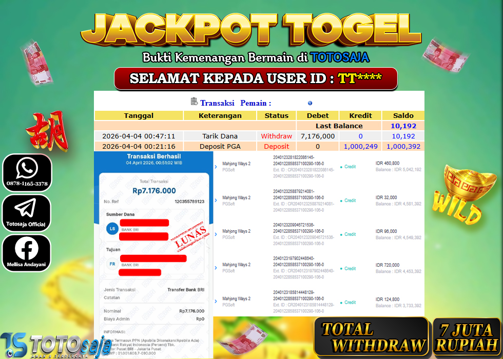 TOTOSAJA JACKPOT SLOT ONLINE MAHJONG WAYS 2 Rp.7.176.000,- LUNAS