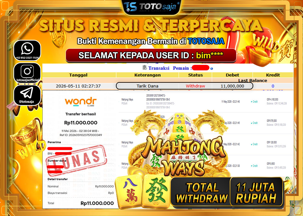 TOTOSAJA JACKPOT SLOT ONLINE  Rp.11.000.000,- LUNAS