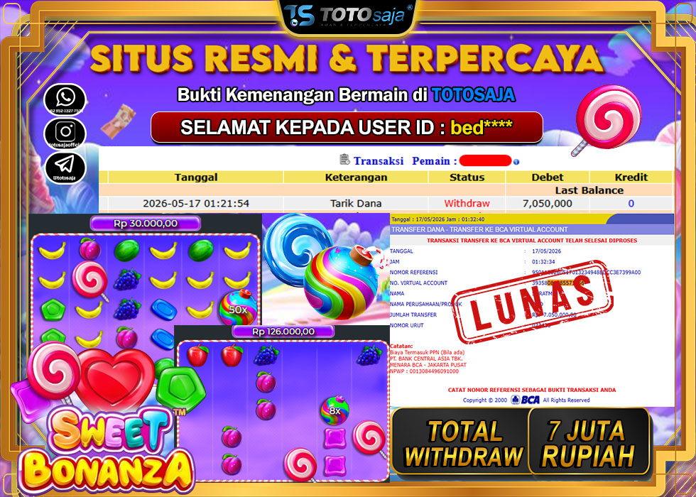 TOTOSAJA JACKPOT SLOT ONLINE  Rp.7.000.000,- LUNAS
