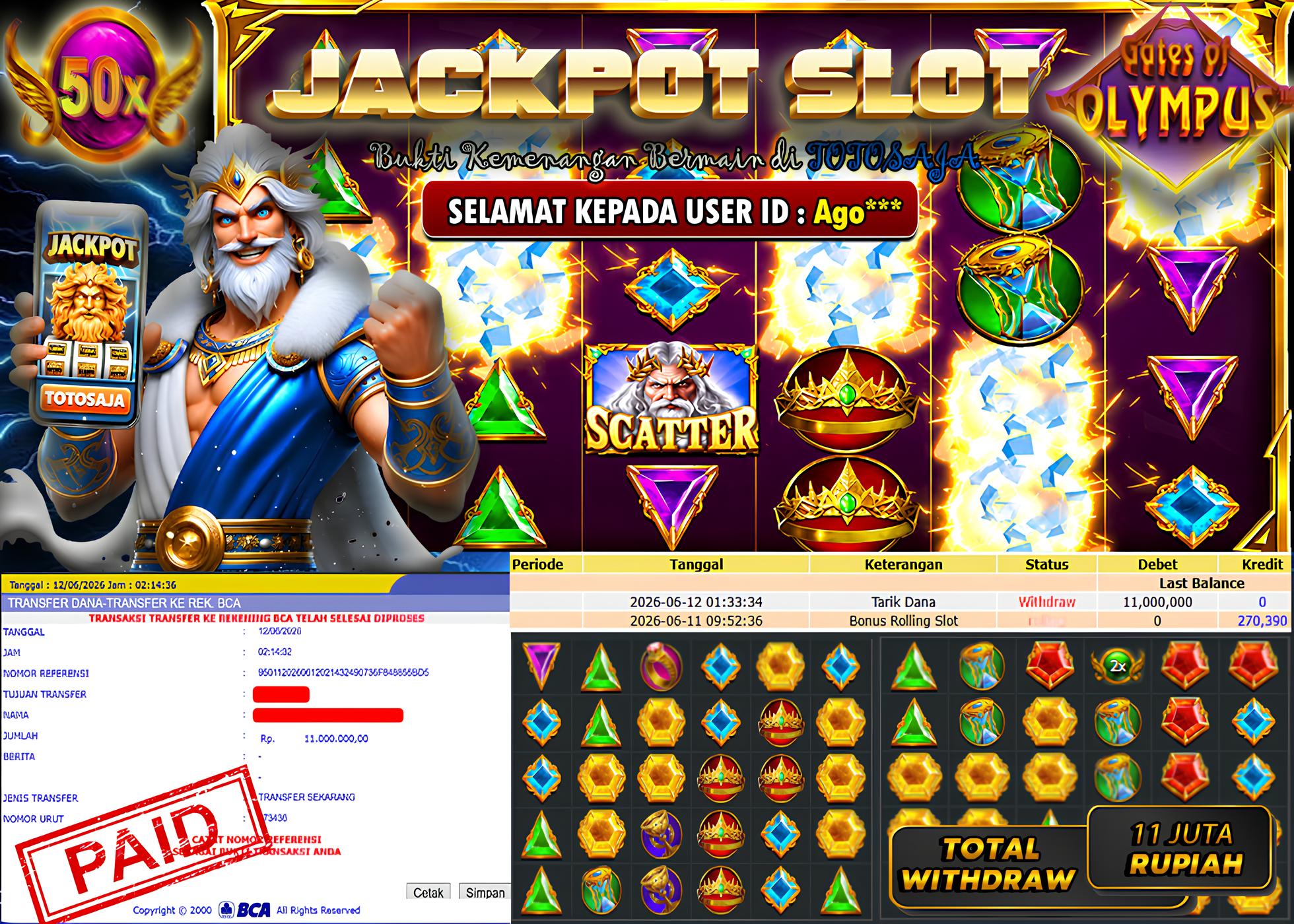TOTOSAJA JACKPOT SLOT ONLINE  Rp.11.000.000,- LUNAS