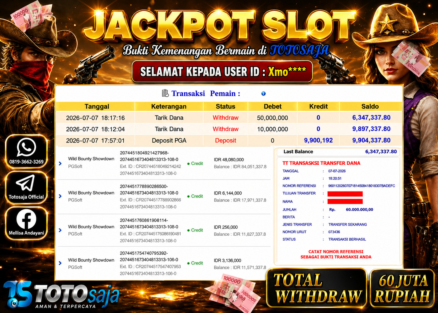 TOTOSAJA JACKPOT SLOT ONLINE WILD BOUNTY SHOWDOWN Rp.60,000.000,- LUNAS