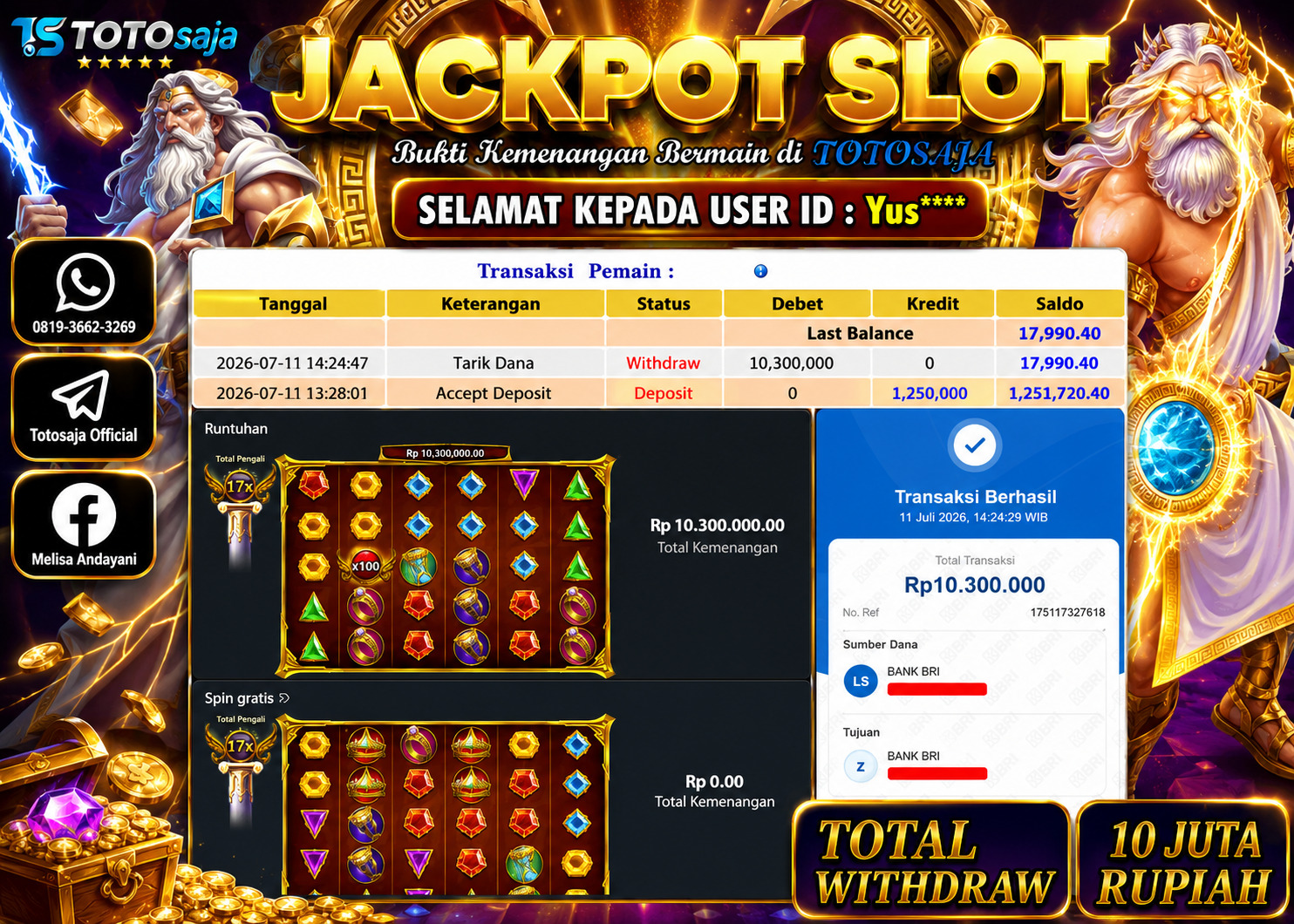 TOTOSAJA JACKPOT SLOT ONLINE GATES OF OLYMPUS SUPER SCATTER Rp.10.300.000,- LUNAS