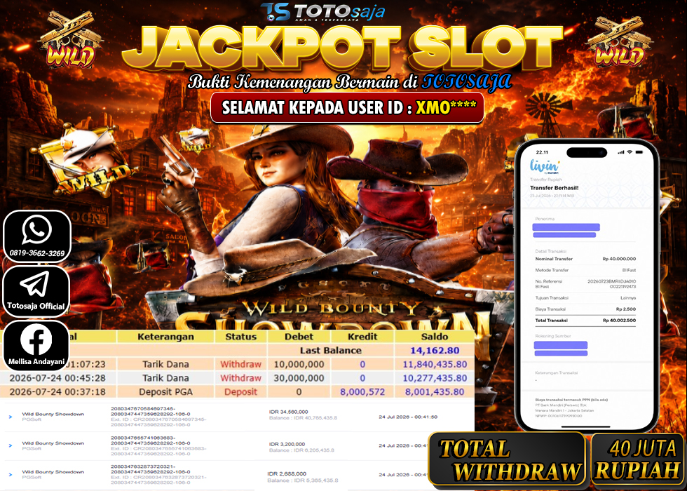 TOTOSAJA JACKPOT SLOT ONLINE WILD BOUNTY SHOWDOWN Rp.40,000.000,- LUNAS